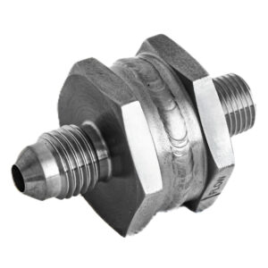 Close-up of 85100 inline filter fitting with 1.000" hex ends and visible welded seams.